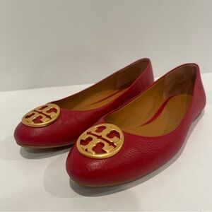 Tory Burch Red Chelsea Ballet Leather Flats Round Toe Size 9